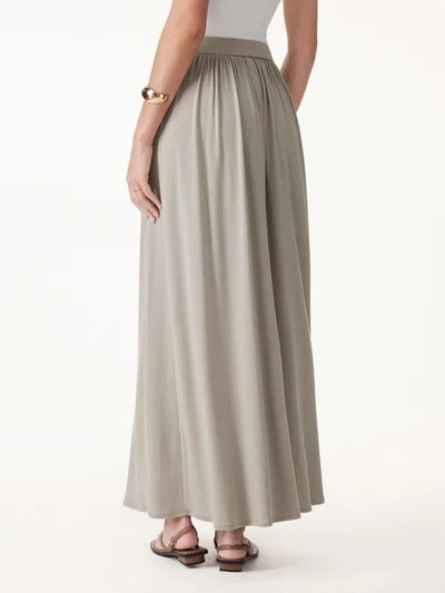 Gathered A Line Maxi Skirt with Pockets in Linen Tencel Knit Fabric