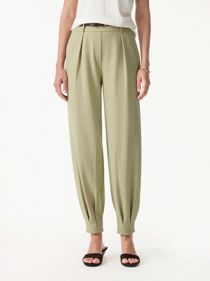 Tapered Pants in Stretch Linen Look Twill Fabric