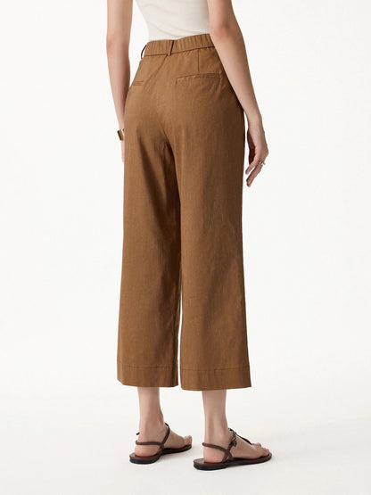 Cropped Wide Leg Pants in Wrinkle Resistant Linen Lyocell Blend Fabric