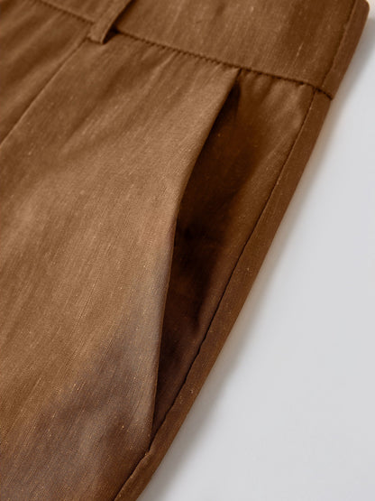 Cropped Wide Leg Pants in Wrinkle Resistant Linen Lyocell Blend Fabric