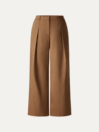 Cropped Wide Leg Pants in Wrinkle Resistant Linen Lyocell Blend Fabric