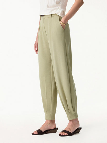 Tapered Pants in Stretch Linen Look Twill Fabric