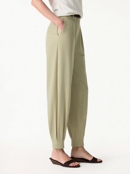 Tapered Pants in Stretch Linen Look Twill Fabric