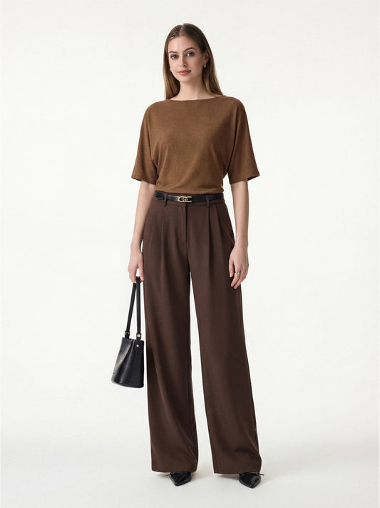 Boatneck Top and Wide Leg Pant Set in Rib and Ponte Knit Fabric