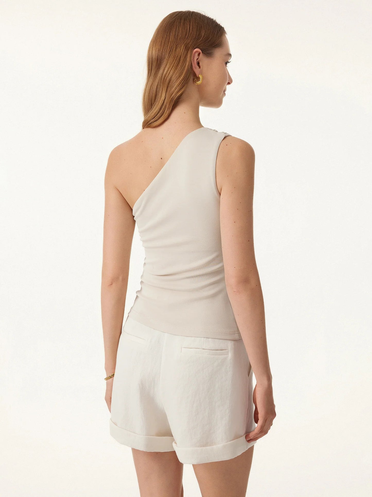 Sandwashed One Shoulder Ruched Bra Tank with Stretch Modal Fabric