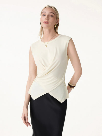 Summer Linen Crossover Top with Tencel Blend Fabric