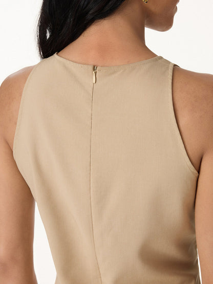 Pleated Self Tie Top with Lyocell Linen Blend Fabric