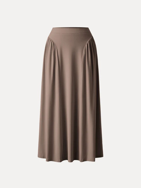 Flared Midi Skirt with Pockets in Stretch Rib Knit Fabric