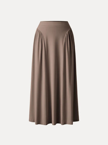 Flared Midi Skirt with Pockets in Stretch Rib Knit Fabric