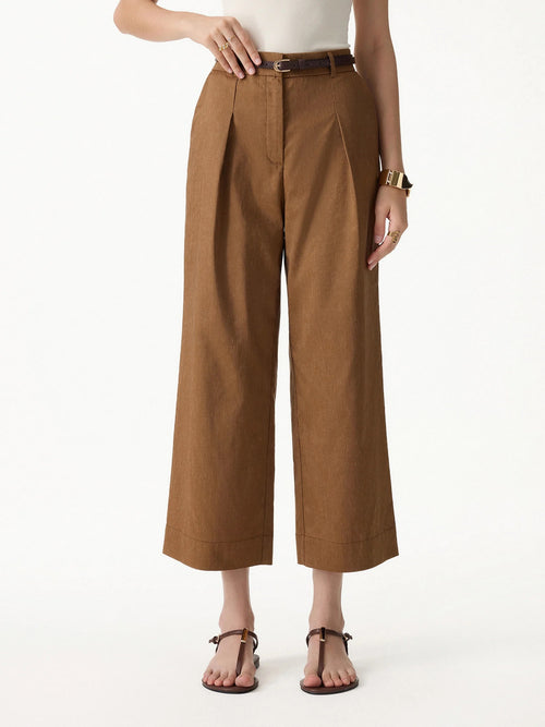 Cropped Wide Leg Pants in Wrinkle Resistant Linen Lyocell Blend Fabric